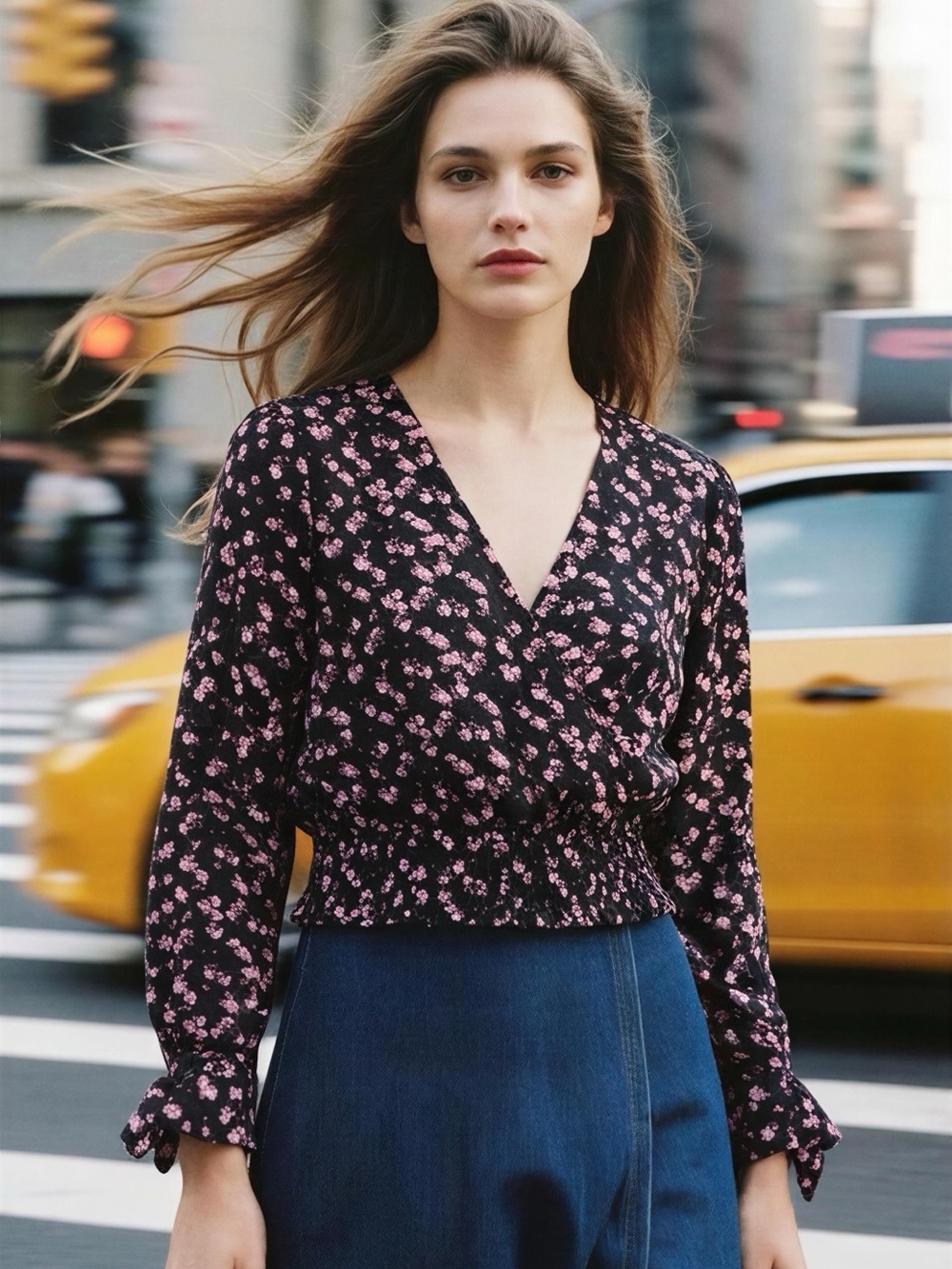 MICHAEL Michael Kors Black Blouse with Pink Floral Print